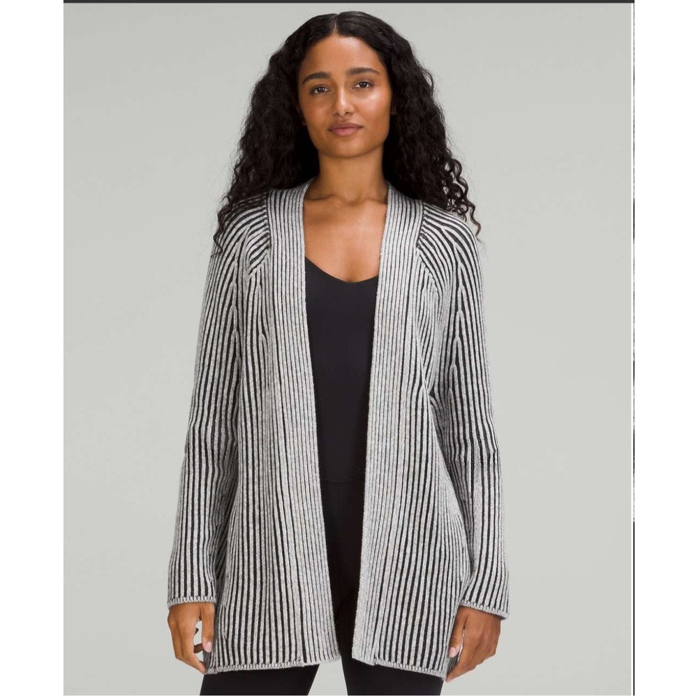 Lululemon Cotton Cashmere Blend Sweater Wrap 6 Grey Ribbed Open Front Cardigan
